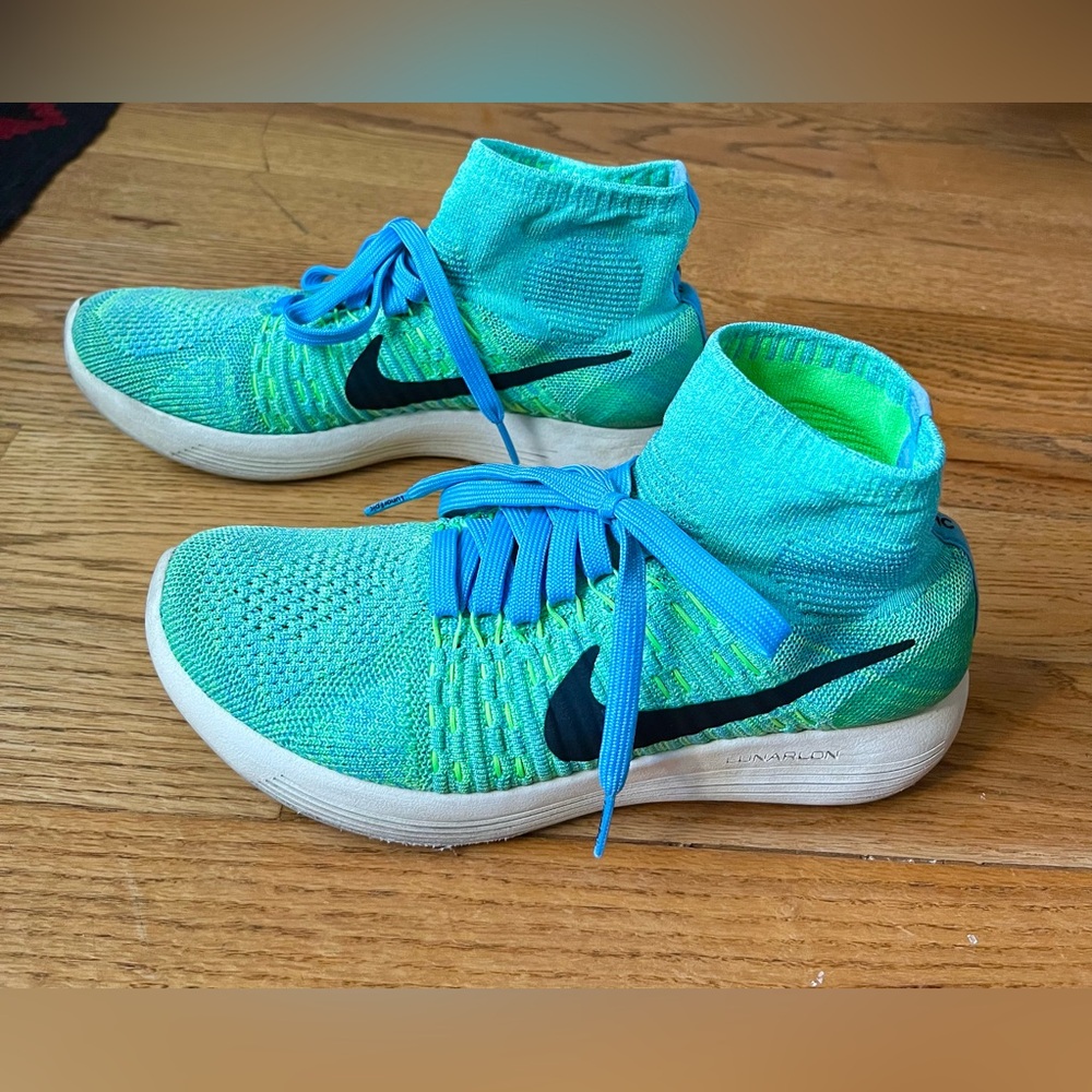 Nike Flyknit LunarEpic Running Shoes Women’s 8 Blue Lagoon/Volt Lunarlon
